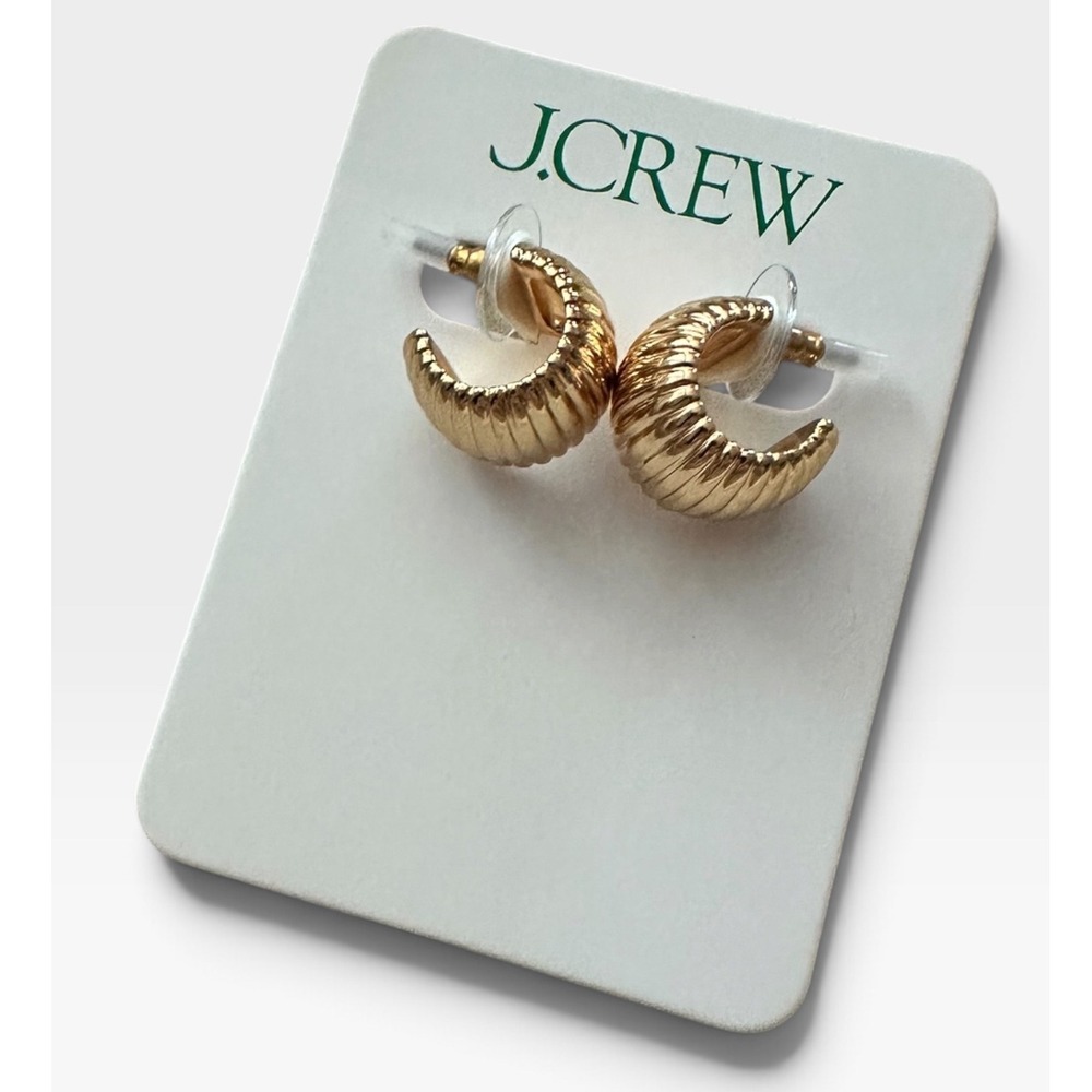 J.Crew Textured Huggie Hoop Earrings Shiny Matte Gold Hypoallergenic New